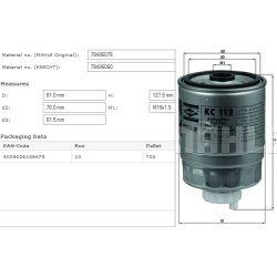 Filtras kuro diesel
MAHLE KC112, MAHLE, KC112,